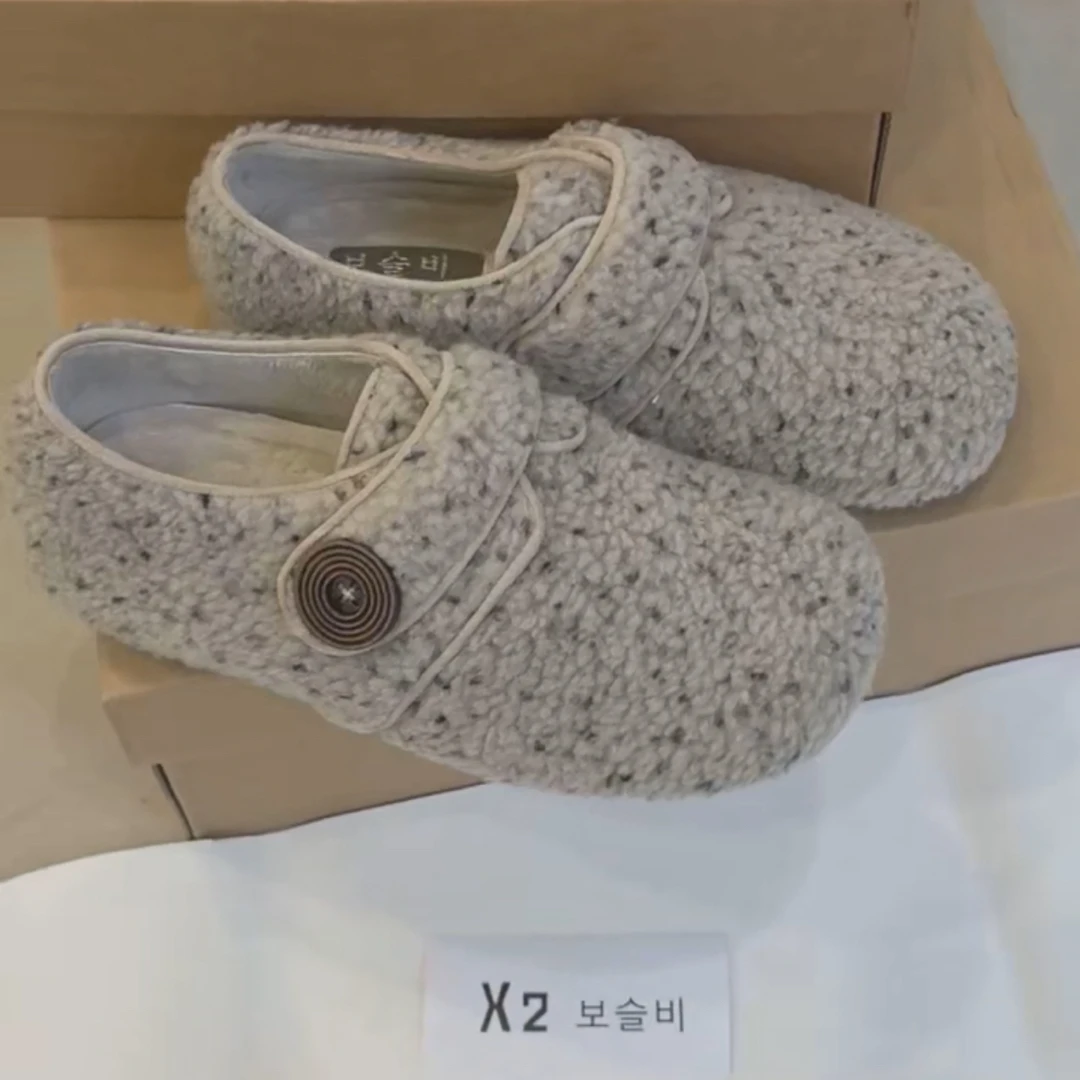 女士秋冬新款复古加绒保暖厚底百搭全包毛毛勃肯鞋179-3