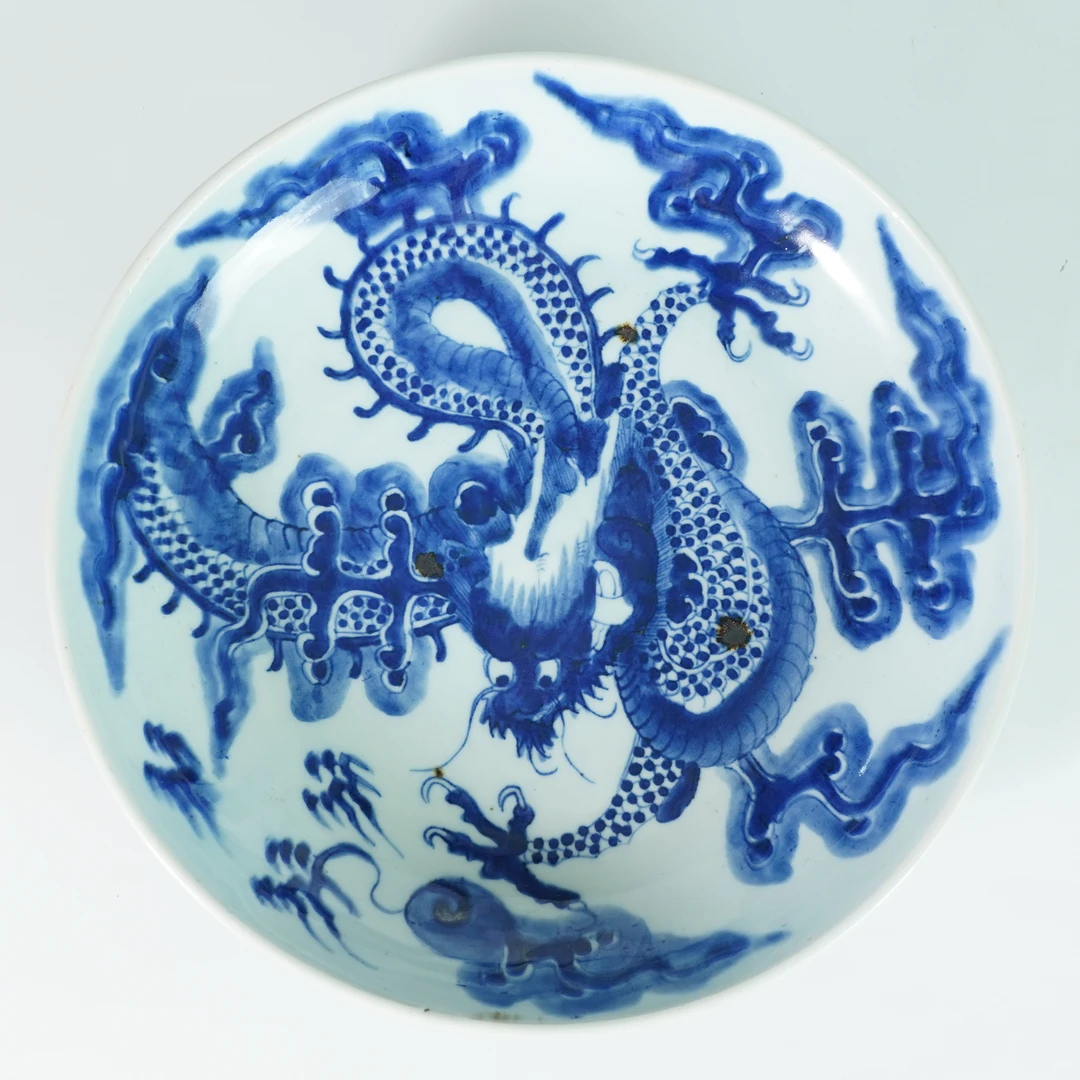 LZXZ250922002【十竹斋】清雍正过墙龙青花赏盘
