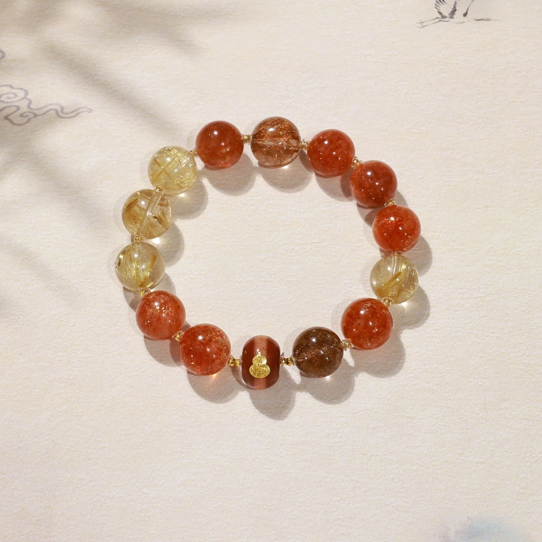 【珠玉】金太阳金钛晶18K金设计款手串