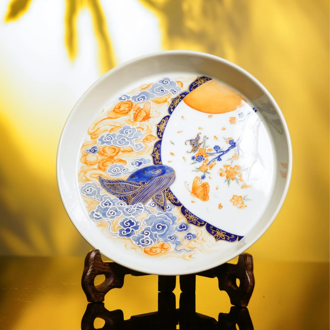 鹤鸣问道  【庄周梦蝶】青花矾红壶承  景德镇茶器品茗纯手工银