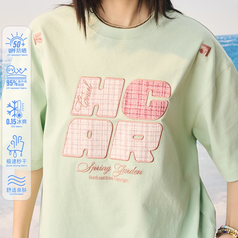 harshandcruel凉感防晒t恤童趣小香编织复古贴布绣短袖索罗娜t恤