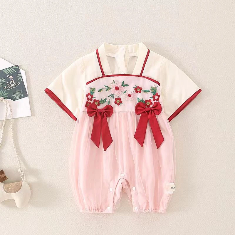 0151婴儿幼儿宝宝薄款民族风复古夏款幼儿女童连体绣花汉服半哈