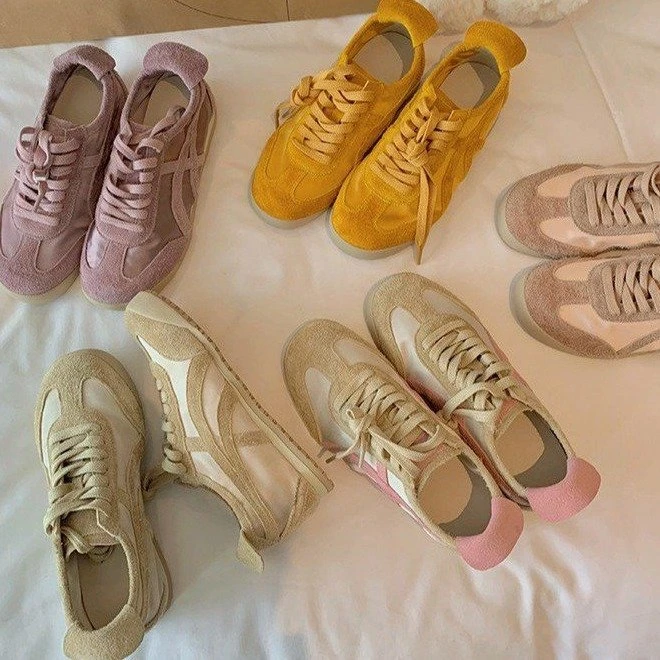 【买了佛冷】 新款复古时髦拼色系带休闲风百搭德训鞋女春款鞋