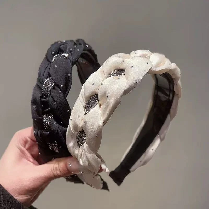 网红高端精致高颅顶编织发箍女高级感水钻气质百搭宽边发卡头饰