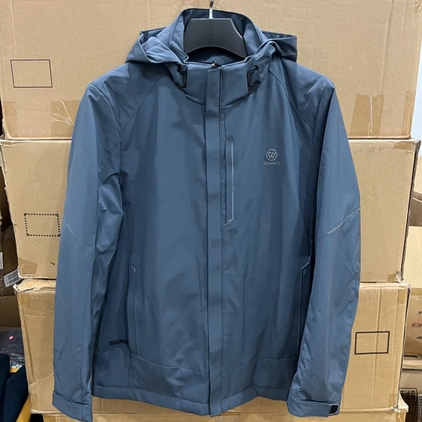 8921撤柜H剪标灰蓝色带帽拉链冬季男士外套短款羽绒服可拆卸内胆