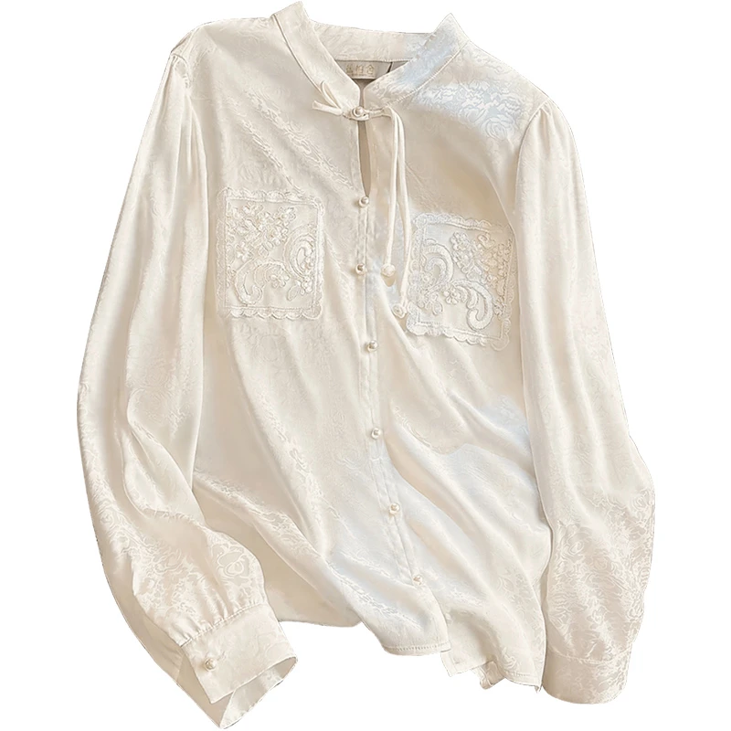 丝柏舍2025夏季欧若风女简约宽松新中式立领衬衫S51R0477C