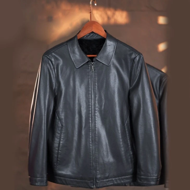 135【主播精选】海宁皮衣男士秋冬款翻领立领百搭时尚外套皮夹克