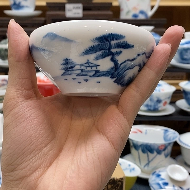 手绘山水大压手110cc釉下彩微瑕福利款