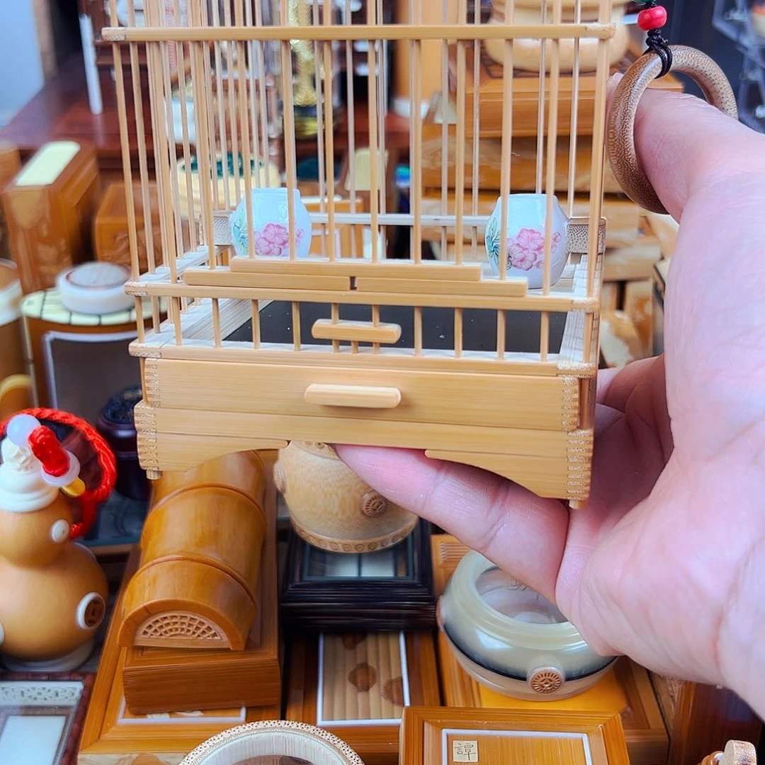 竹玉竹榫卯抽屉蝈蝈笼+蝈蝈