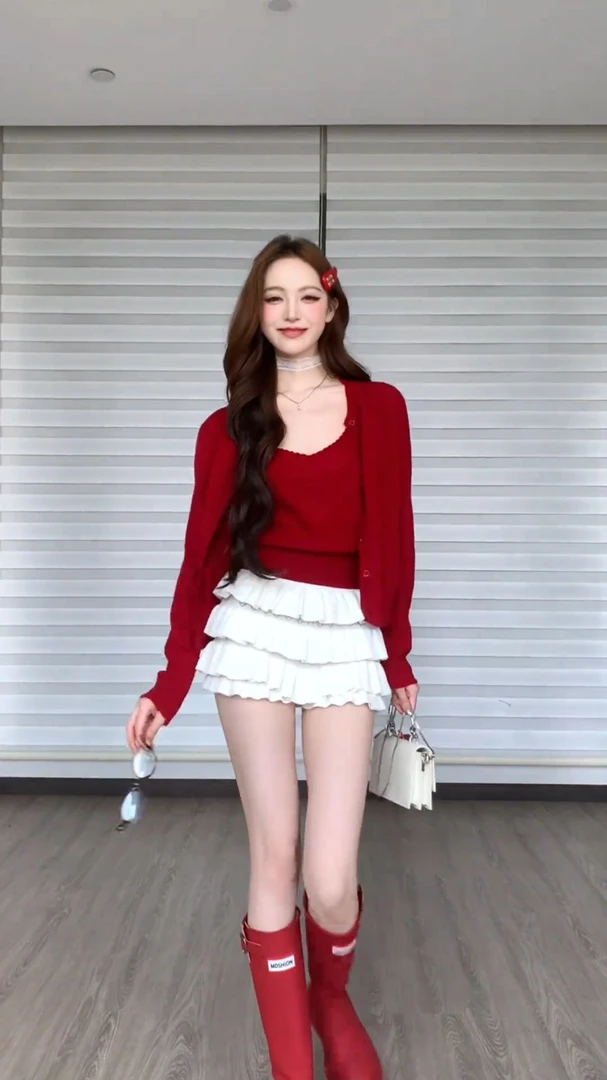 2025早秋新款女韩系穿搭气质减龄针织开衫吊带背心百搭显瘦蛋糕裙