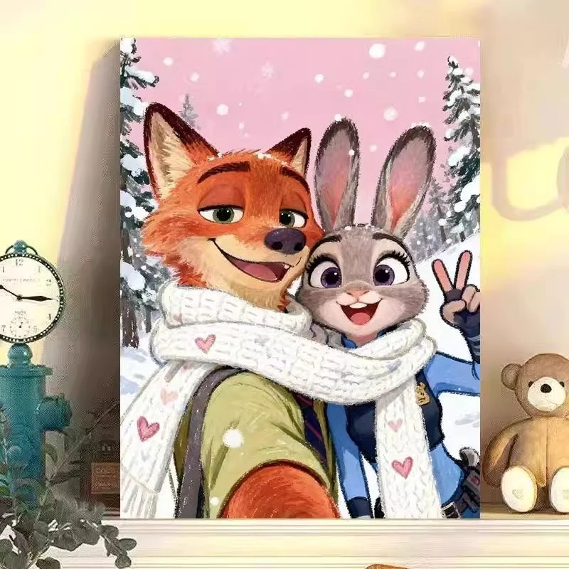 diy数字油画疯狂动物城系列手工填充填色油画解压治愈装饰挂画cy