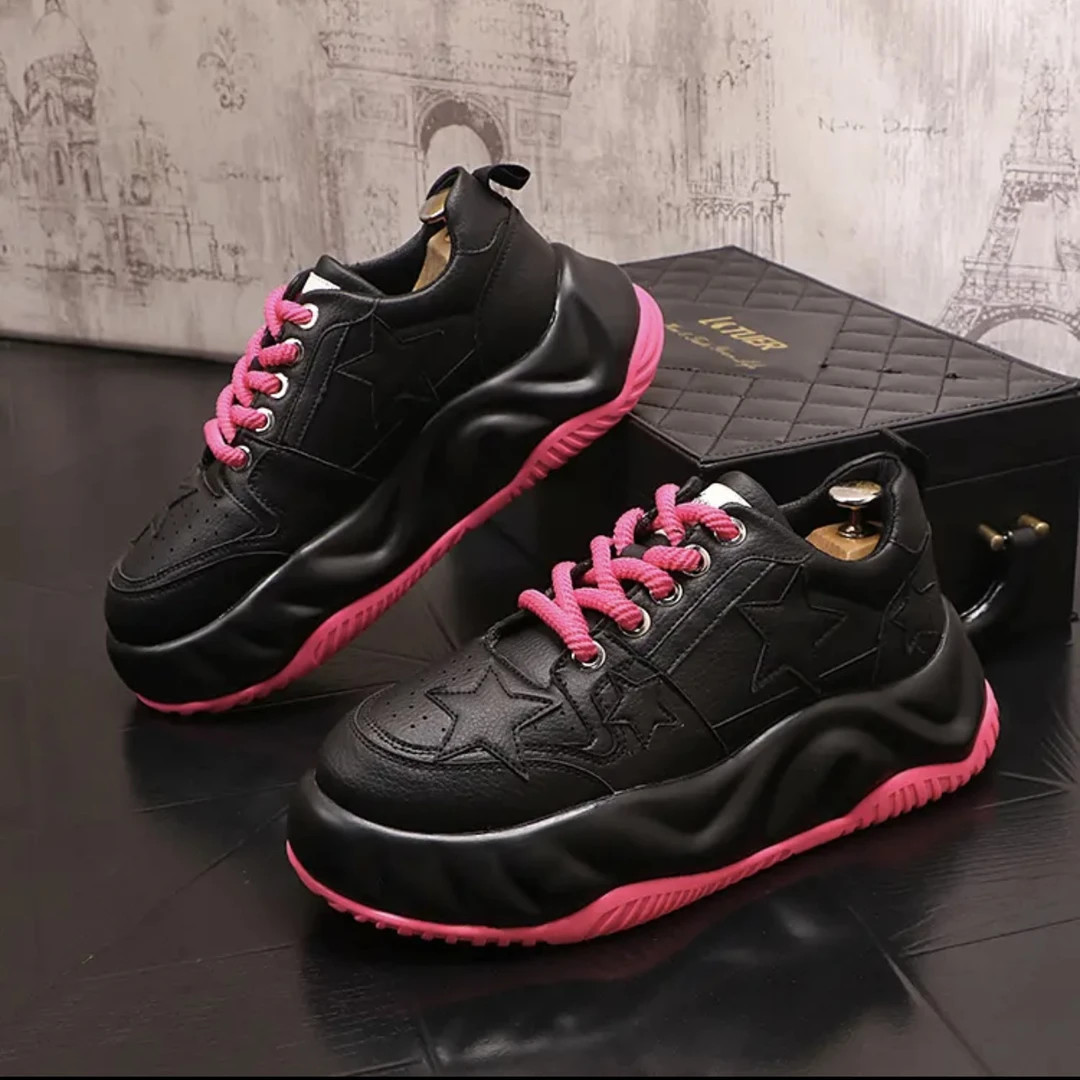 803-1高端欧洲站男厚底鞋子时尚拼色潮鞋百搭青年男鞋休闲鞋系带