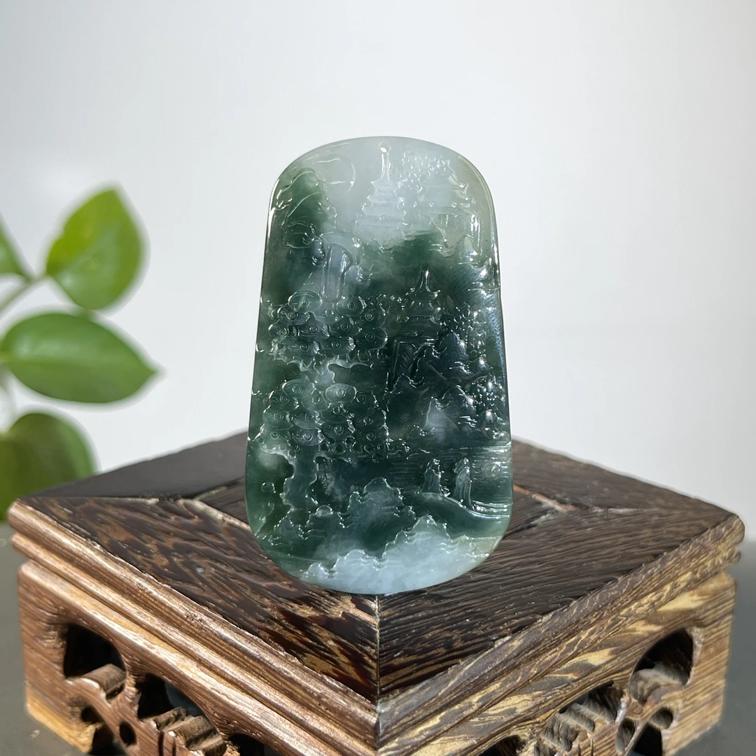 JTA03-84 天然缅甸A货翡翠 山水牌