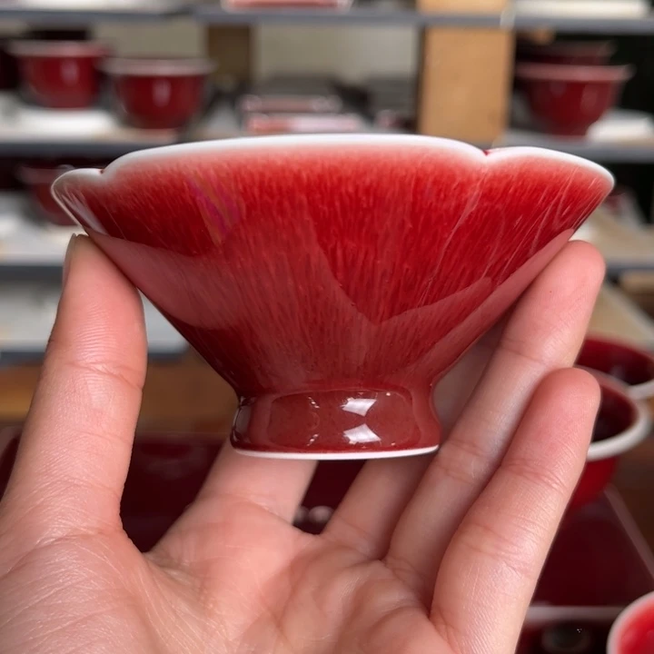 风**夏景德镇闻轩坊原矿郎红花口斗笠杯