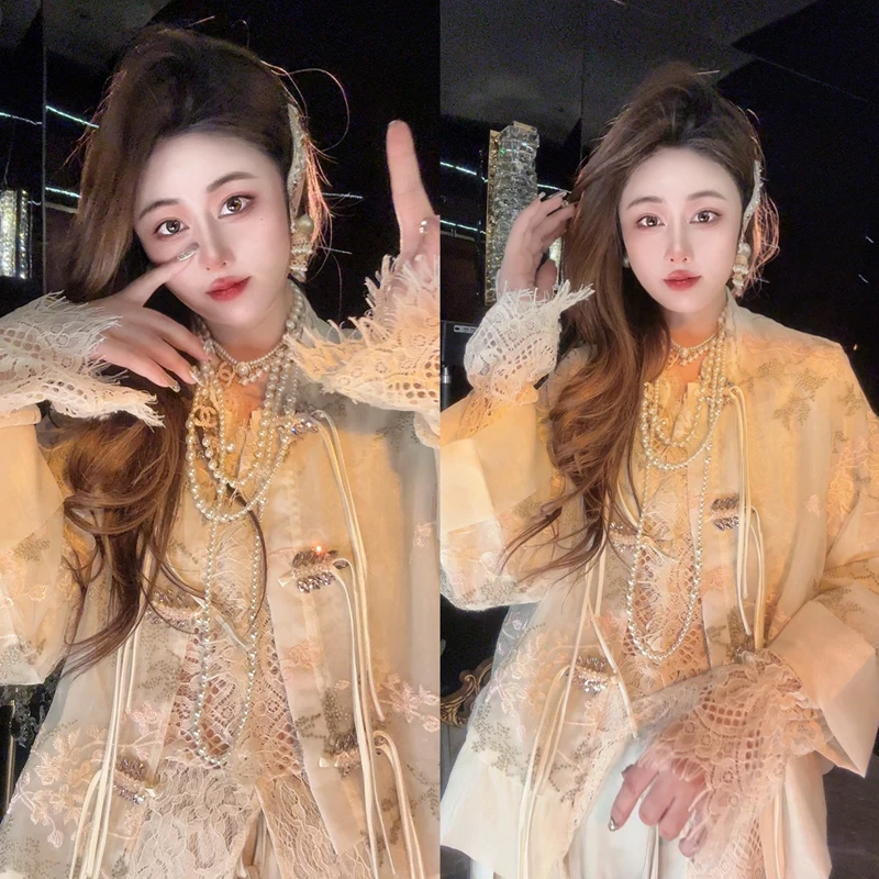 【西楼别序】61241亮丝刺绣国风水钻盘扣上衣外套【粉色】