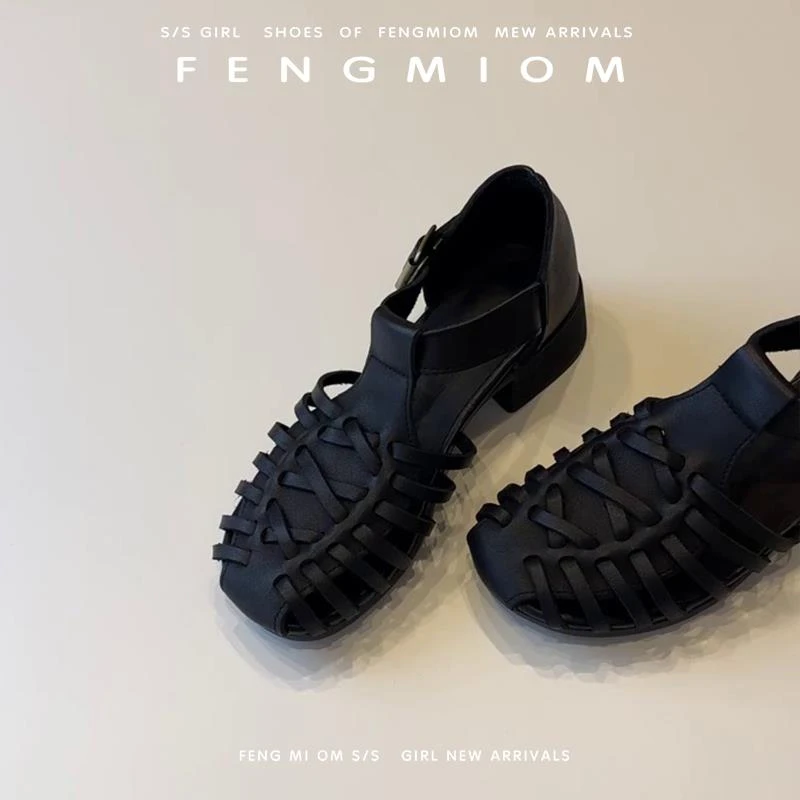 【韩国JTG&Shoes官方正品】方头镂空编织包头凉鞋女夏通勤罗马凉鞋