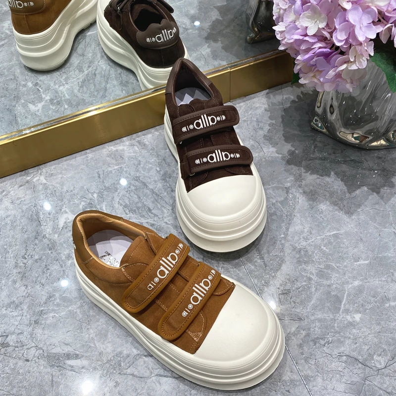 欧洲站2025秋季新款时尚松糕底休闲女鞋厚底圆头魔术贴百搭增高鞋