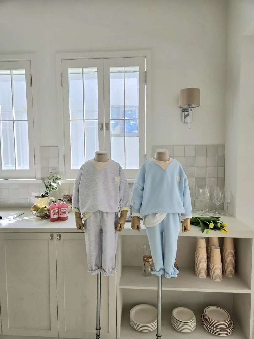 韩国星宝家25春男女童宝宝棉柔小标拼接圆领休闲卫衣套装