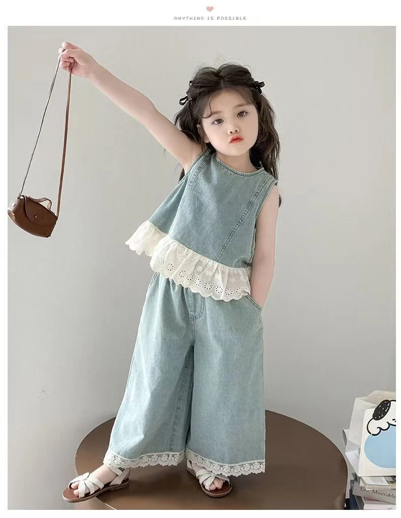 阔腿中大童薄款韩版女夏季洋气休闲女童背心阔腿套装亲子套装