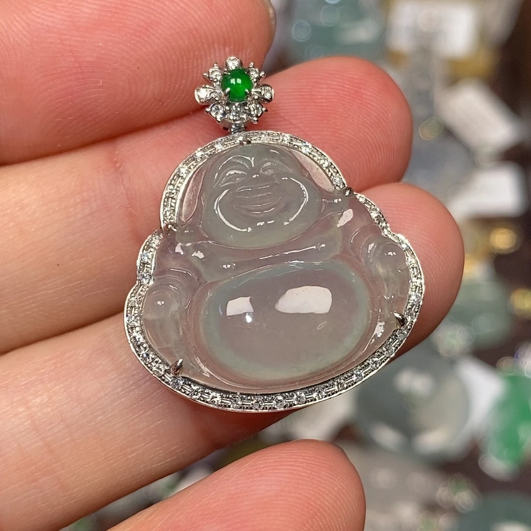 翡翠18K金镶嵌颈饰佛公