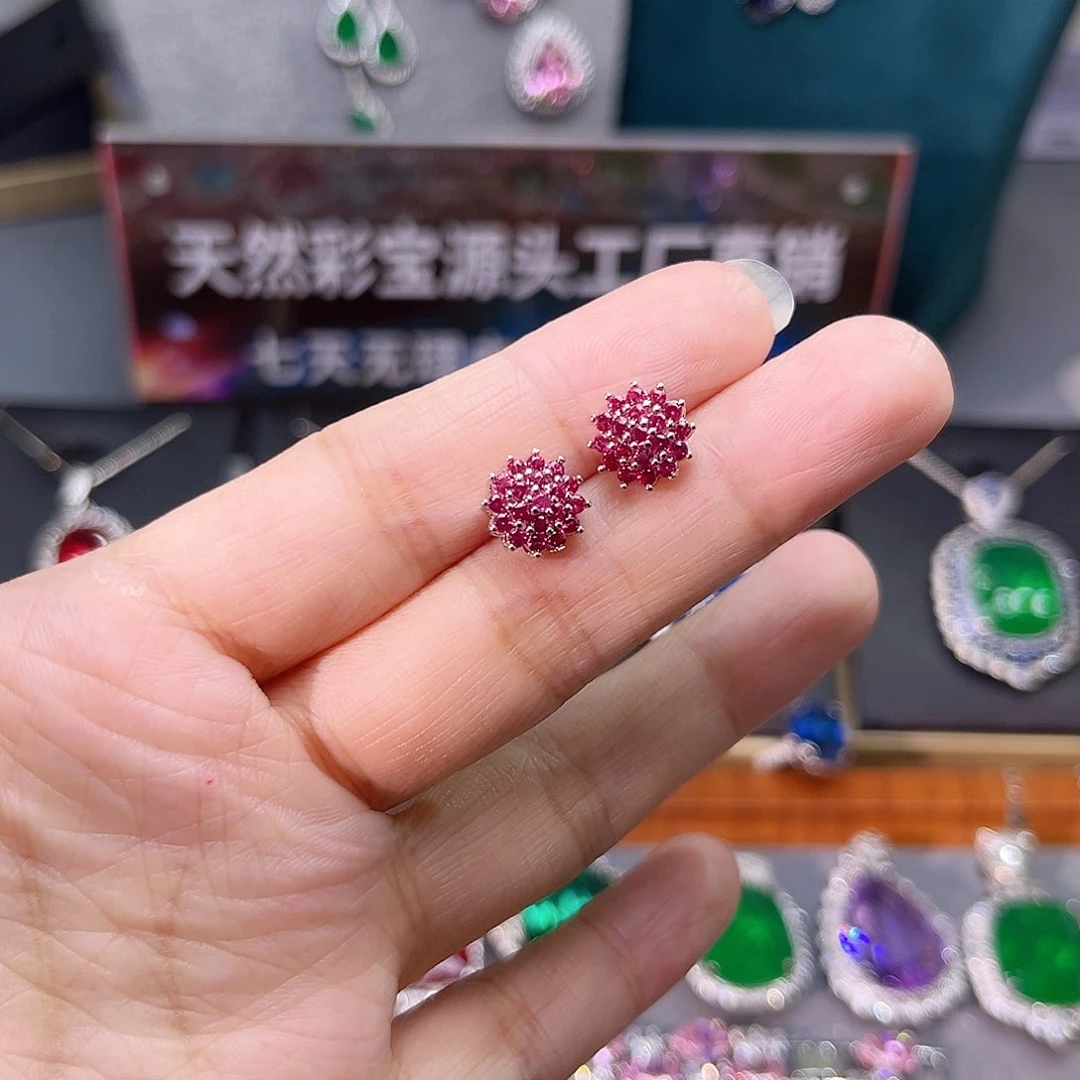 银S925镶嵌耳饰红宝石160