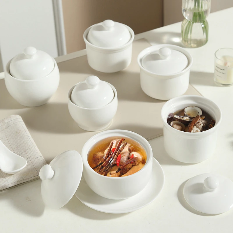 意素陶瓷隔水炖家用陶瓷一人份带盖小汤盅燕窝炖盅