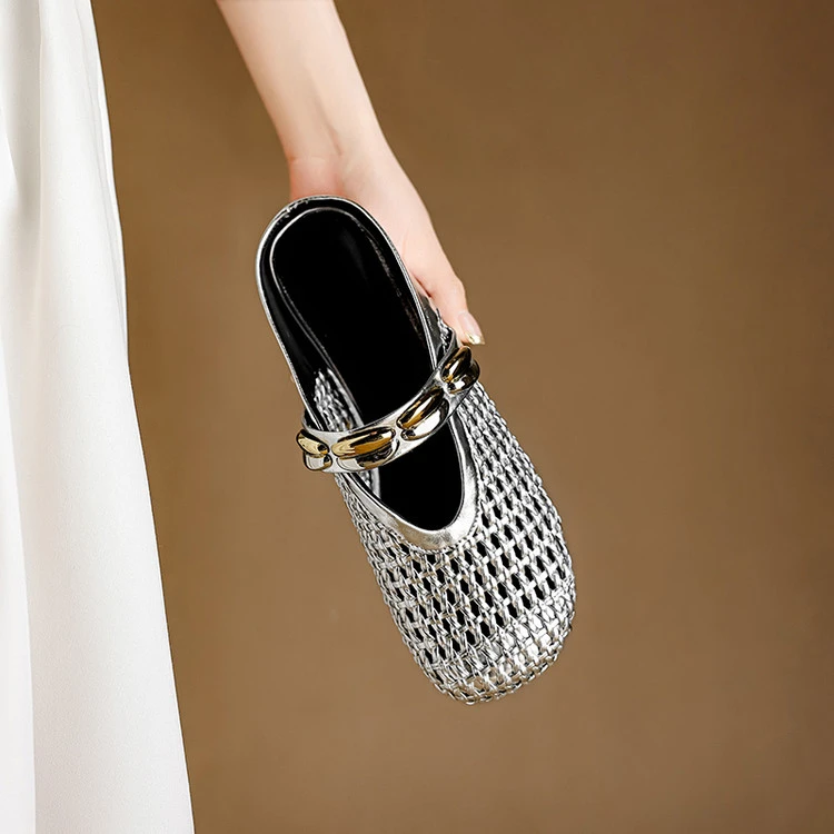 手工编织玛丽珍鞋时尚百搭平底鞋复古软底拖鞋法式镂空包头拖爆款