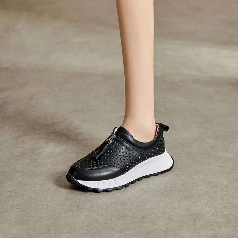 (38码特价）休闲鞋女2025百搭真皮厚底小白鞋软底镂空透气久穿不累