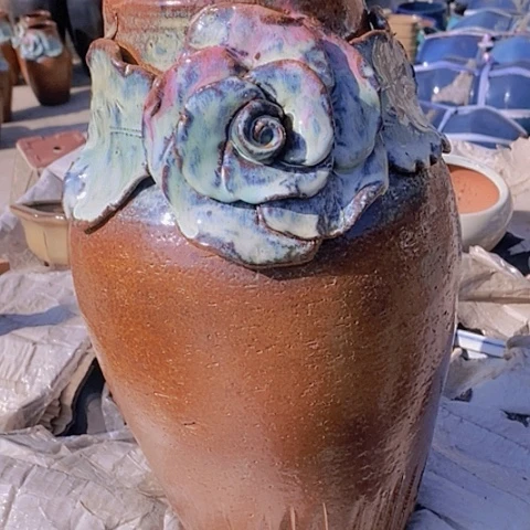 紫砂花盆口13高度34无孔瑕疵