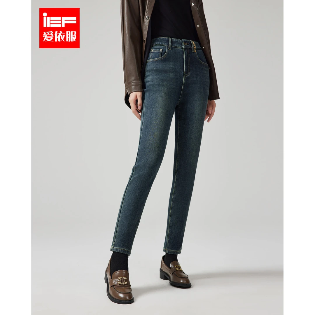 IEF/爱依服裤子2025冬季新款韩版时尚通勤百搭显瘦修身牛仔窄脚裤
