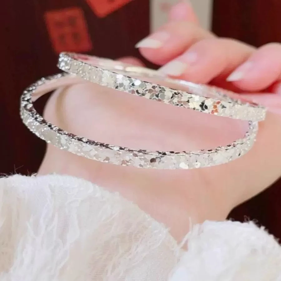 足银手镯 碎冰冰银手镯女999足银实心闭口镯子轻奢小众送女友礼物