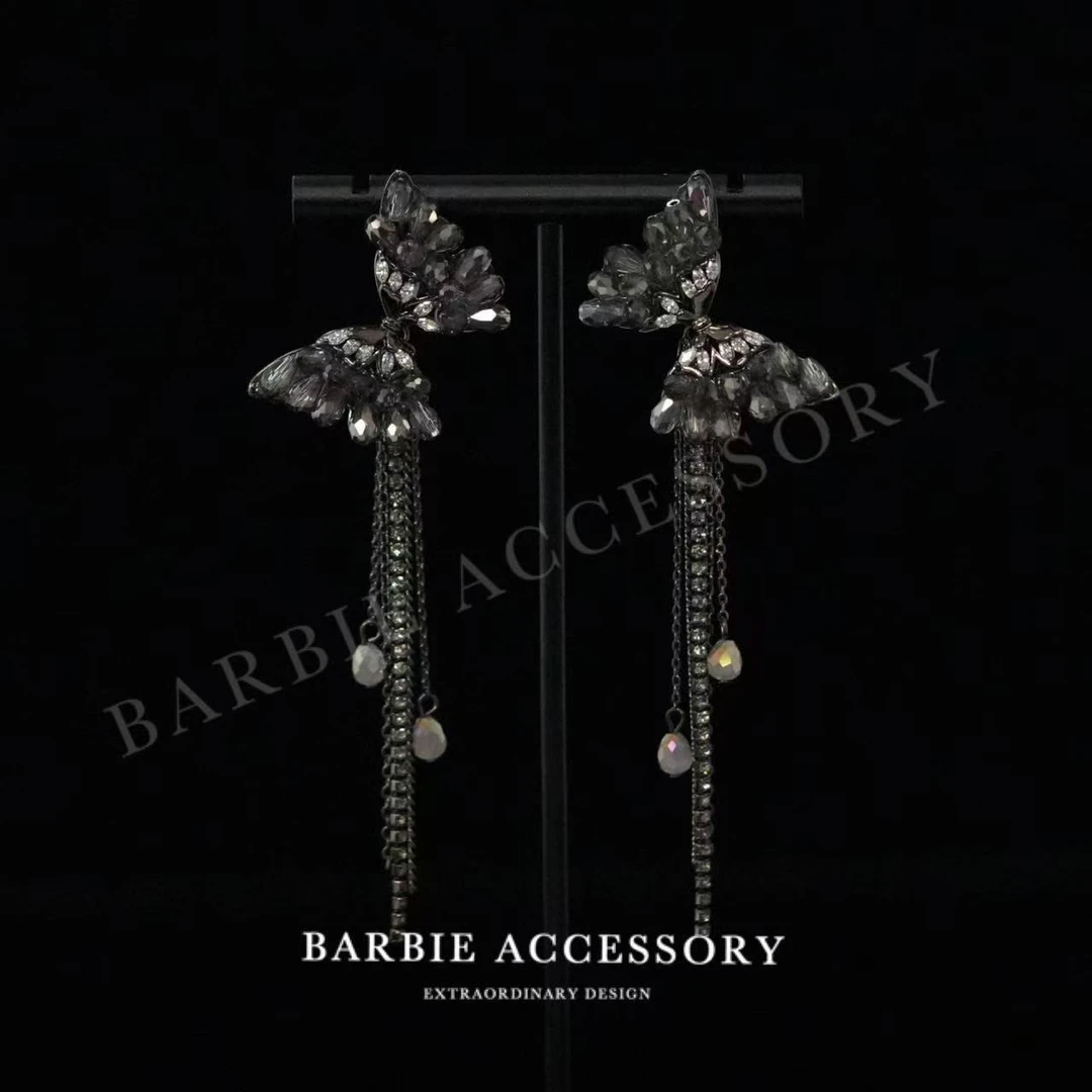 铜合金合成锆石耳饰 【黑蝶星恋】时尚轻奢设计款高级绝美百搭耳环