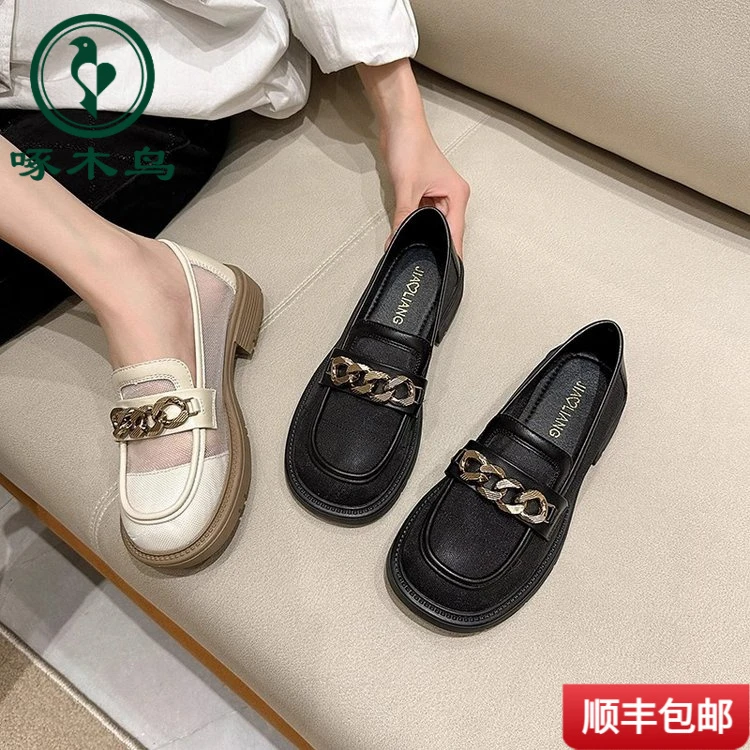 啄木鸟软底一脚蹬新款瓢鞋爆款圆头厚底扣环革轻便平底~鞋子~休闲