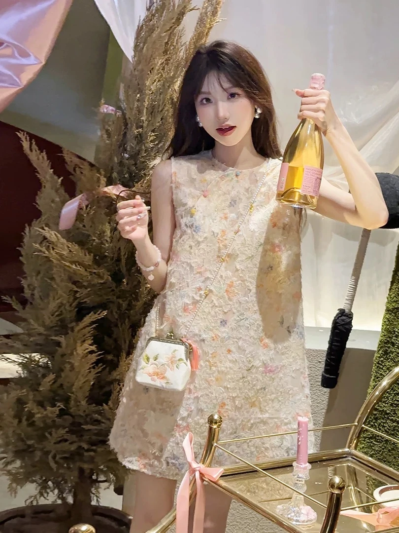 T 彩染/新中式国风连衣裙女夏季2025新款显瘦减龄无袖背心裙