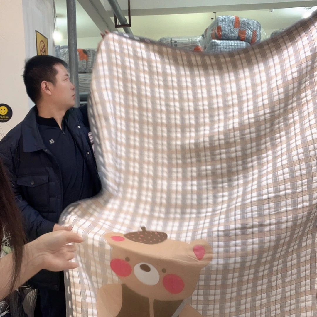 驯鹿毛格子小熊四层棉纱