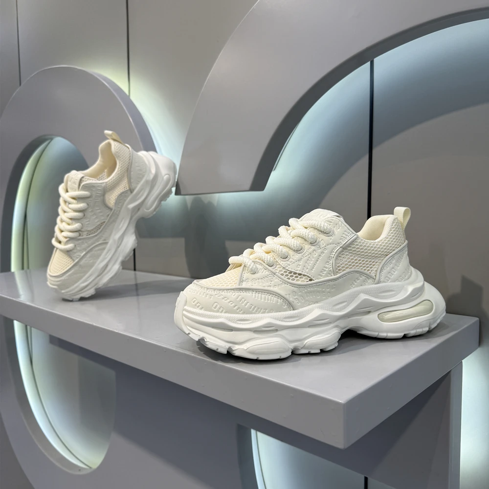 男鞋2025新款时尚舒适透气网面老爹鞋休闲百搭厚底增高复古潮鞋