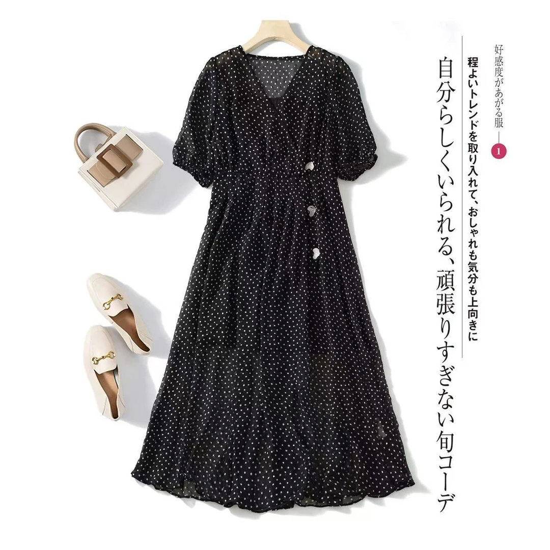 复古波点夏季辣妈裙子宽松收腰BDQ007