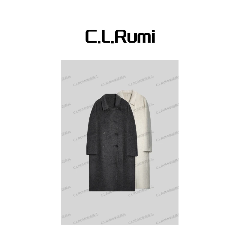 【rumi小店】”挚友秘藏”25秋冬简约经典双排扣翻领长毛呢大衣7179wt