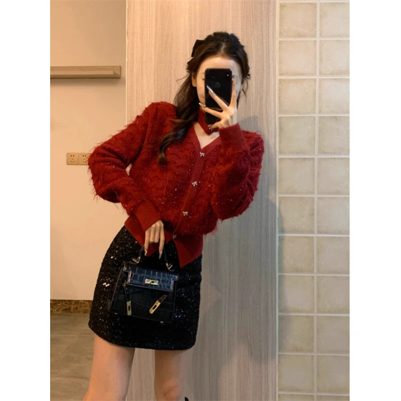 2026秋冬季新款开衫毛衣外套短款小香风上衣女秋冬圆领针织高级感