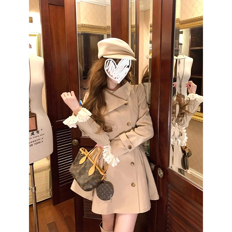 伦敦周末 富家千金收腰大裙摆风衣外套女秋季新款中长款气质大衣