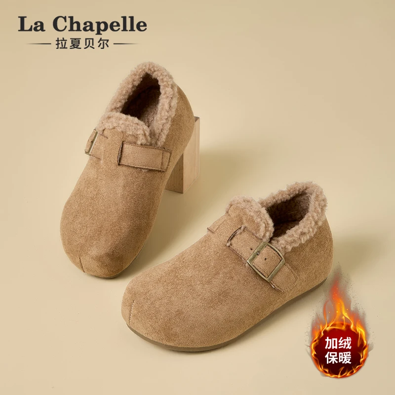 拉夏贝尔勃肯鞋女2025冬季新款加绒保暖复古港风时尚简约休闲棉鞋