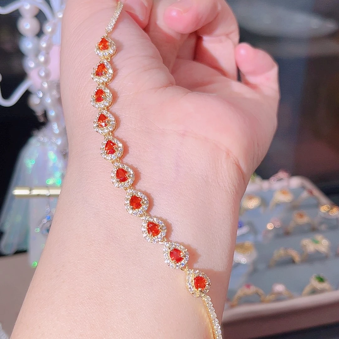 彩色蓝宝石手链银S925镶嵌