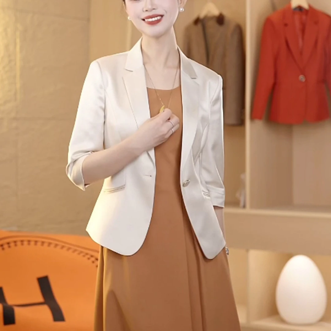 七分袖小西装外套女夏季2025新款小个子短款修身西服上衣
