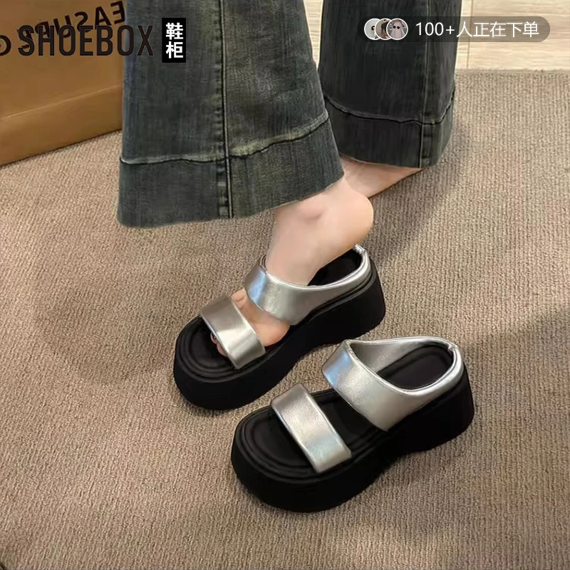 SHOEBOX鞋柜厚底绝美凉拖鞋女夏外穿2025新款配裙小个子一字拖