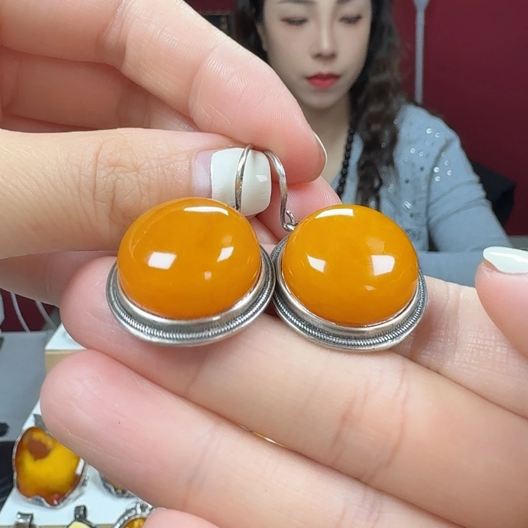 蜜蜡银S925镶嵌耳饰耳坠