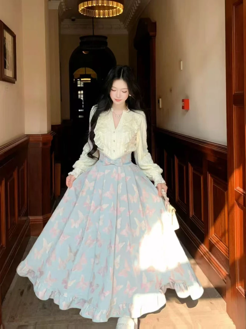 ol时尚套装学院风法式长裙秋冬连衣裙优雅甜美气质6617