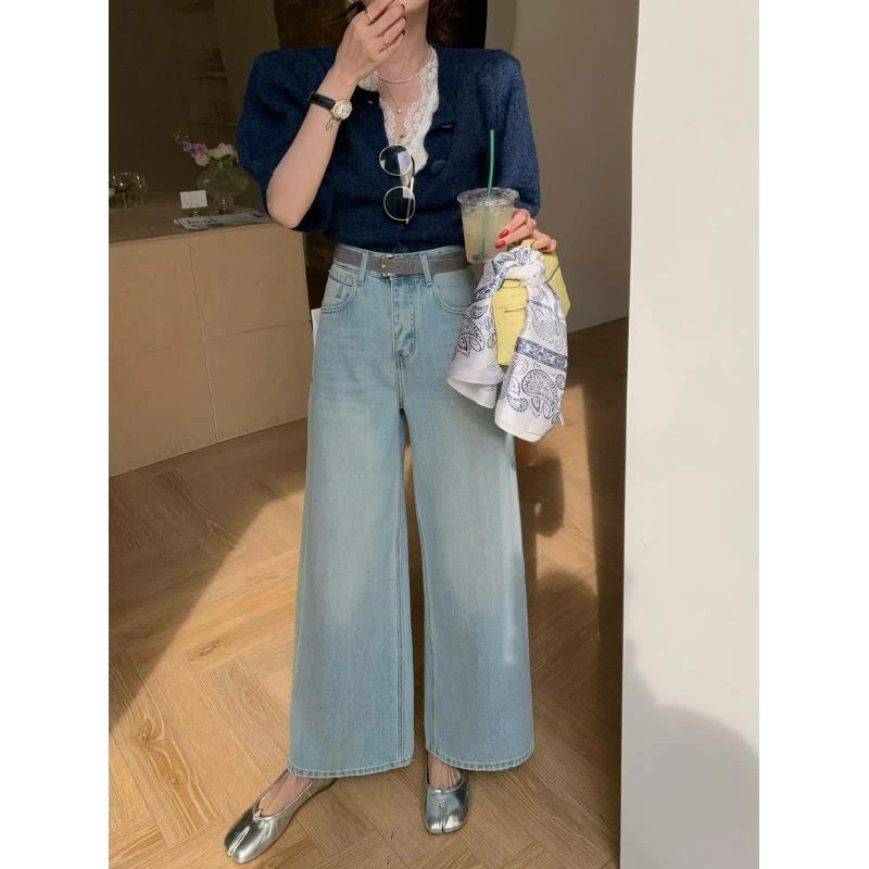 ［巧巧定制］新款韩版百搭修身显瘦时尚纯色九分裤阔腿裤牛仔裤6103