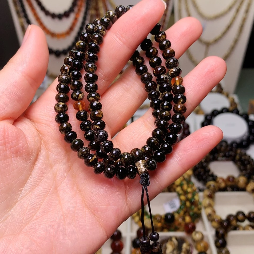 琥珀未镶嵌裸石6/黑花108-嘎嘎黑不透光-32