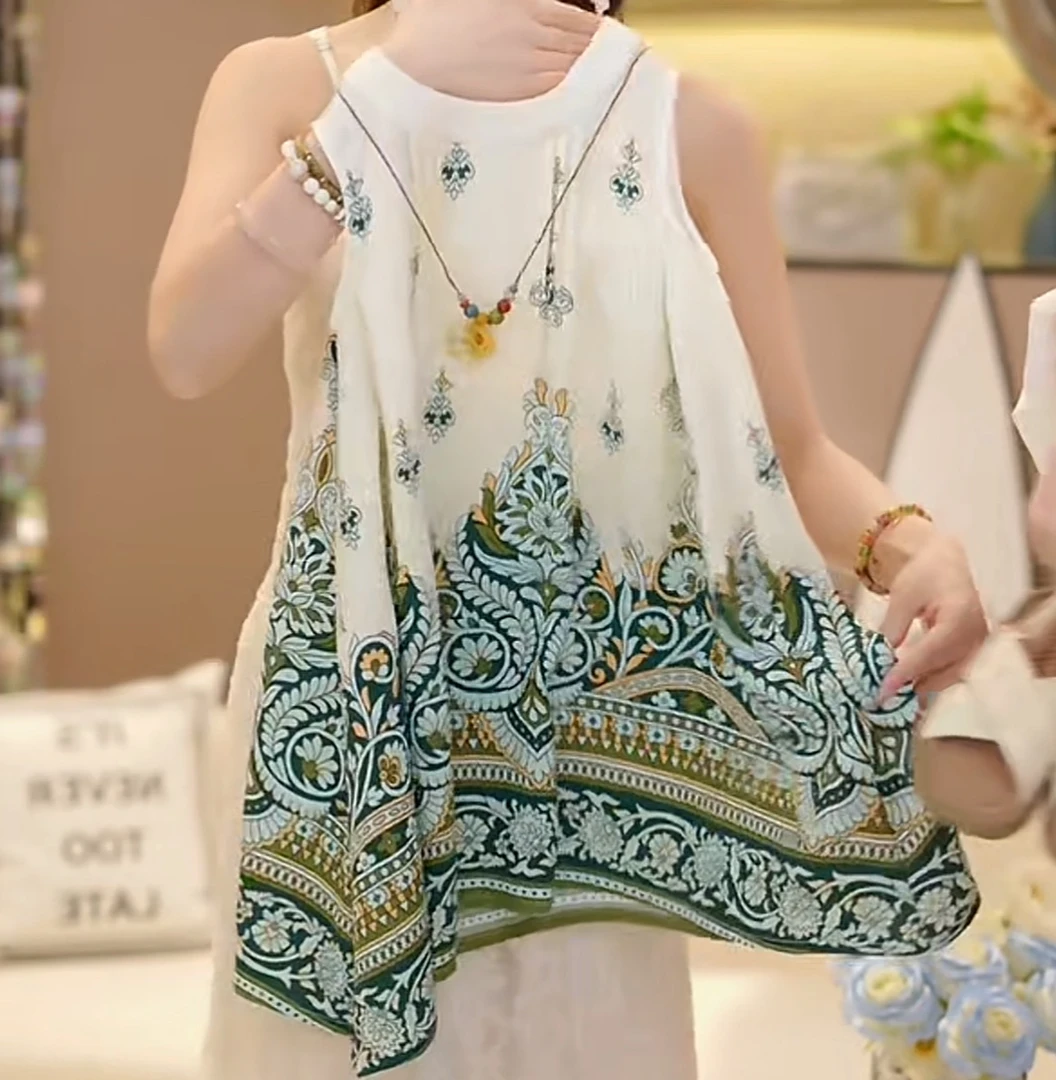 女童吊带连衣裙夏季2025新款儿童超仙吊带欧式花纹连衣裙