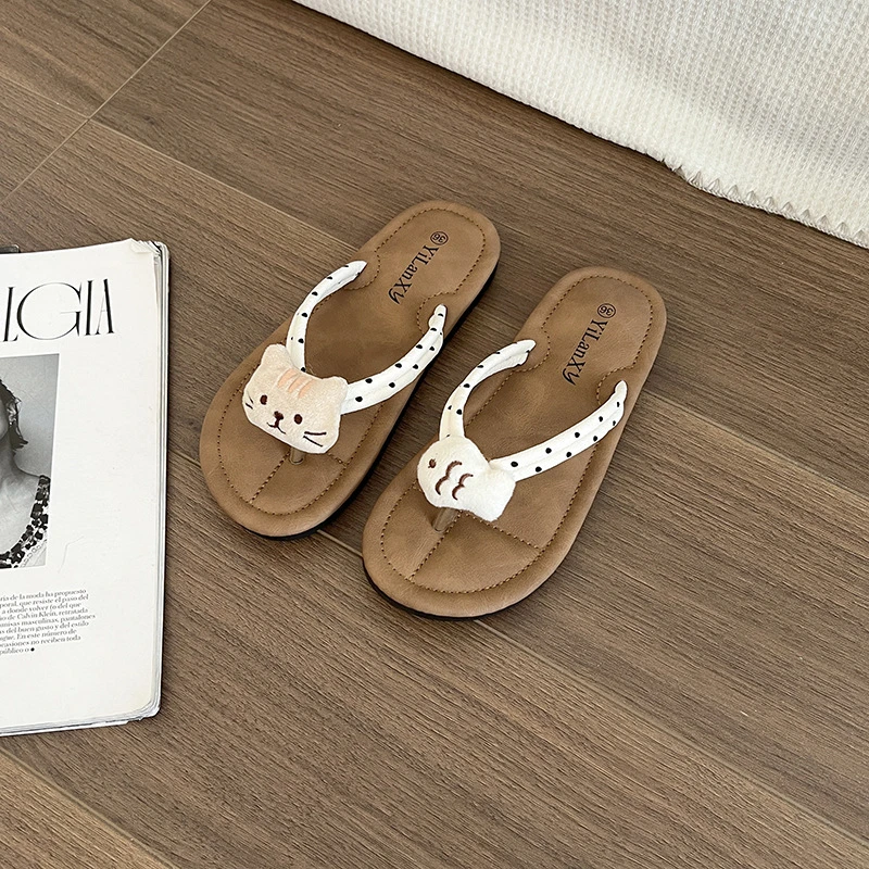 夏季居家卡通可爱人字凉拖鞋外穿女波点百搭软底沙滩平底防滑GK